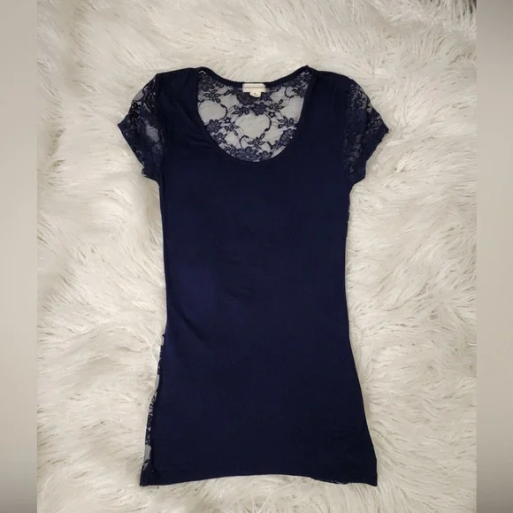 Navy Blue Lace Top, Women's Small - Picture 2 of 8